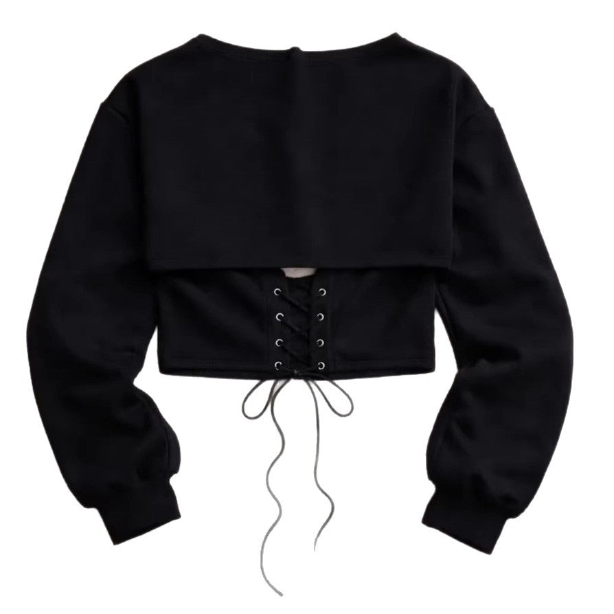 Damen Sportliches cropped Sweatshirt mit Schnürung Drune