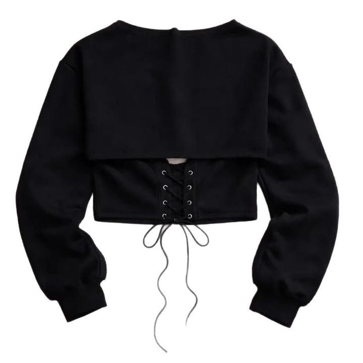 Damen Sportliches cropped Sweatshirt mit Schnürung Drune
