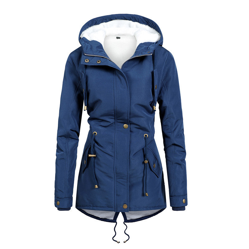Damen Taillierter Parka mit Teddyfutter, verstellbarer Kapuze und Tunnelzug Drune
