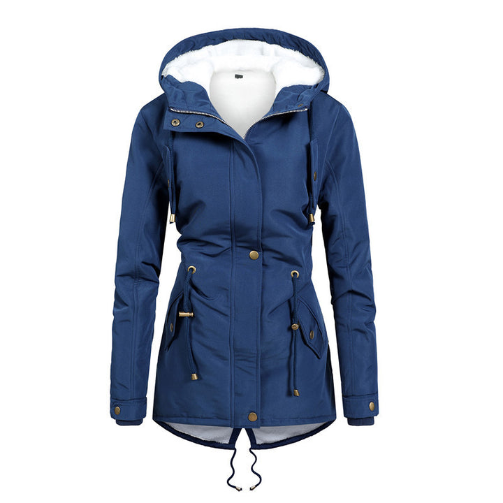 Damen Taillierter Parka mit Teddyfutter, verstellbarer Kapuze und Tunnelzug Drune