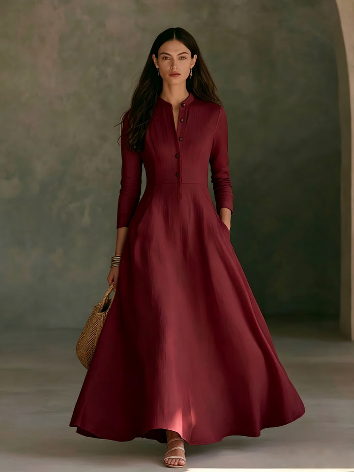 Damen Elegantes Langarm Maxikleid Drune