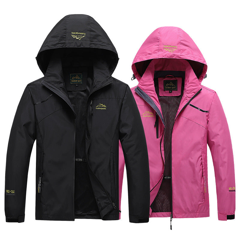 Herren atmungsaktive Softshell-Trekkingjacke mit verstaubarer Kapuze, Netzfutter und multifunktionalen Reißverschlusstaschen Drune