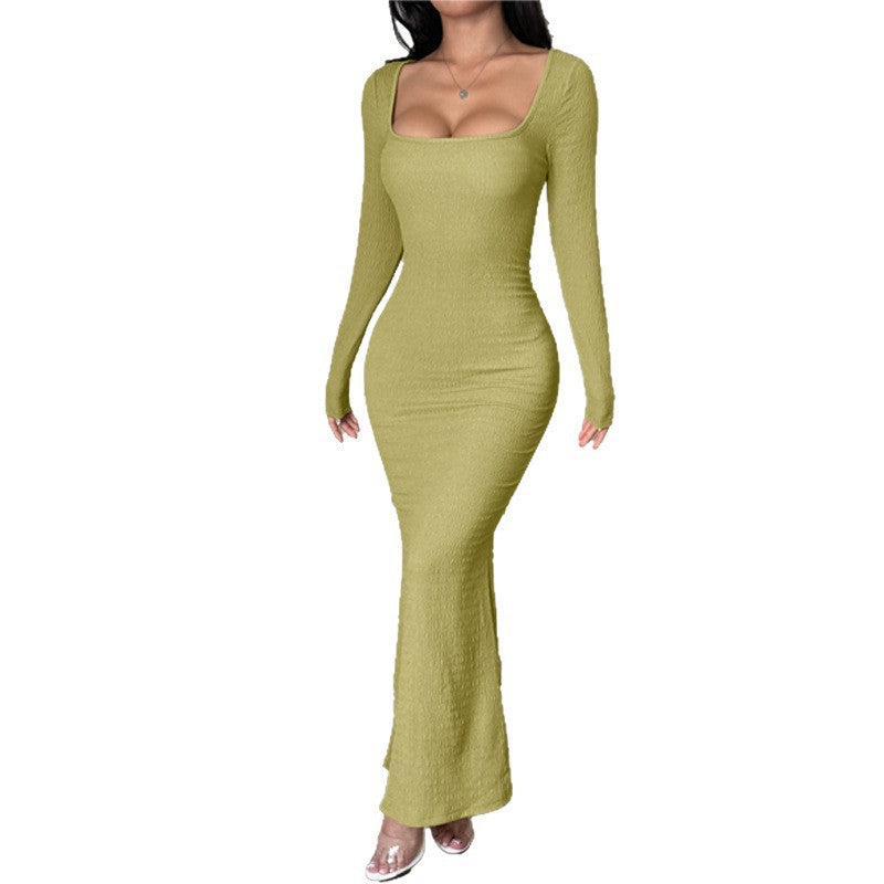 Damen Elegantes Langarm-Maxikleid mit raffiniertem Ripp-Design Drune