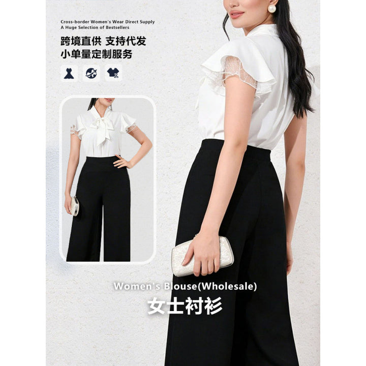 Damen Bluse mit Rüschenärmeln und feminine Schleife Drune