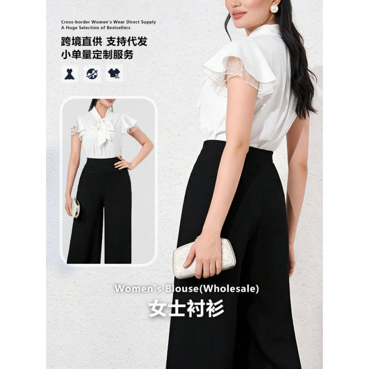 Damen Bluse mit Rüschenärmeln und feminine Schleife Drune