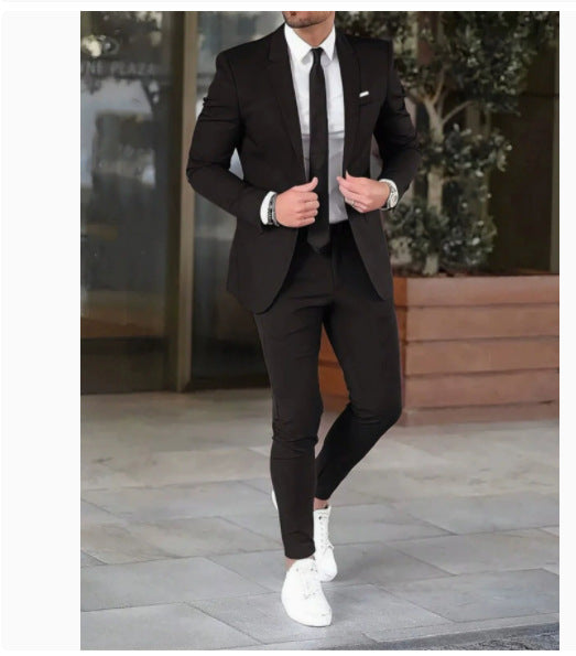 Herren nan tailliertes Anzugset aus leichtem Stretch-Twill mit Ein-Knopf-Sakko und Flat-Front-Hose Drune