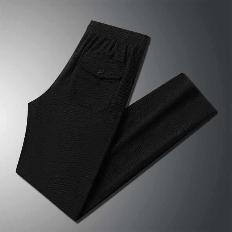 Herren Geradlinige Rib-Struktur Lounge-Hose mit Elastikbund und Klappentasche Drune