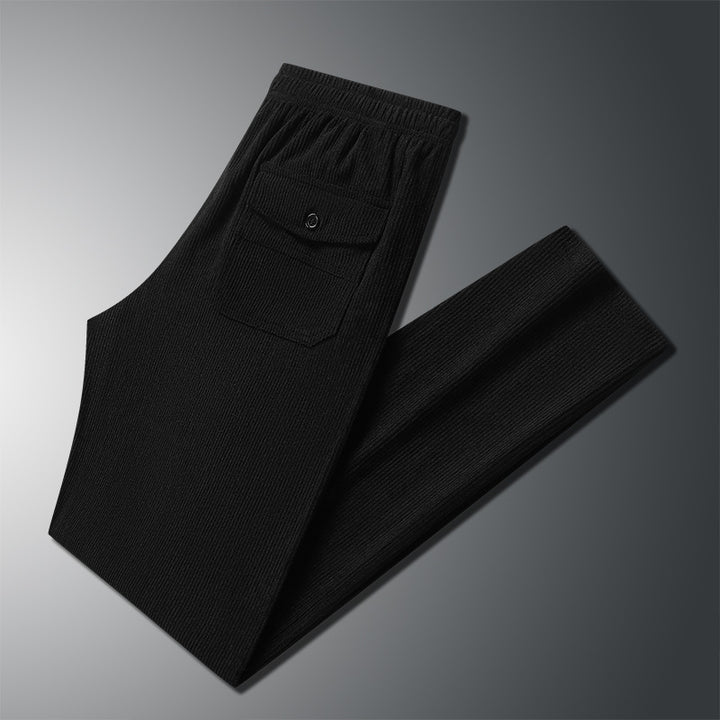 Herren Geradlinige Rib-Struktur Lounge-Hose mit Elastikbund und Klappentasche Drune