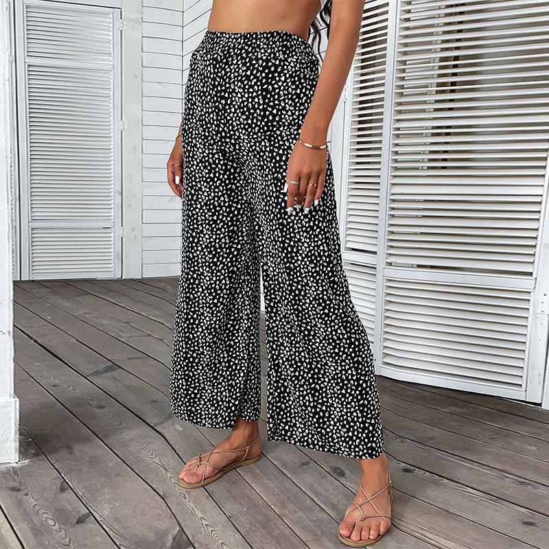 Damen Leichte Palazzo‑Hose mit hohem Gummibund und dezentem Animal‑Print Drune