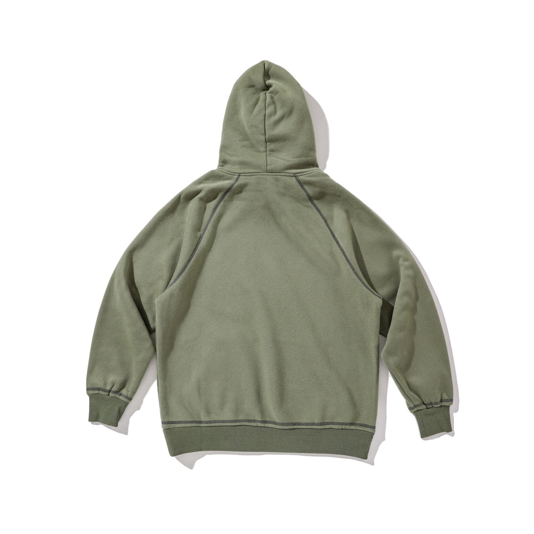 Unisex Oversize Kapuzenpullover mit Raglannähten, Kängurutasche und Vintage-Print Drune