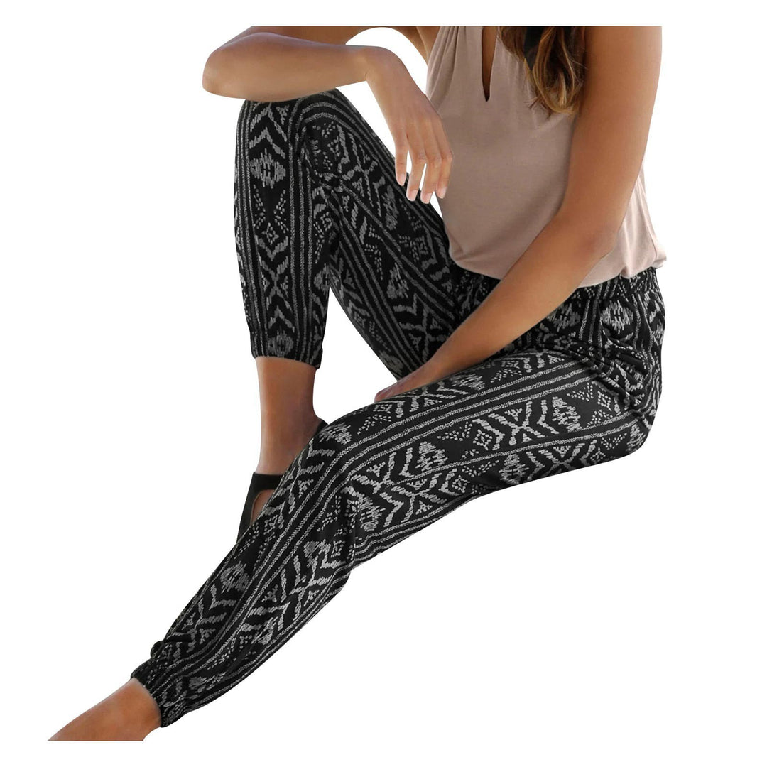 Damen Elegante Blumendruck-Hose mit Elastischem Bund und Seitentaschen Drune