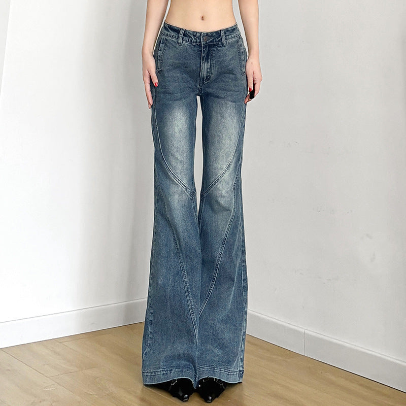 Damen klassische Flared Jeans mit hoher Taille und ausgefranstem Saum Drune