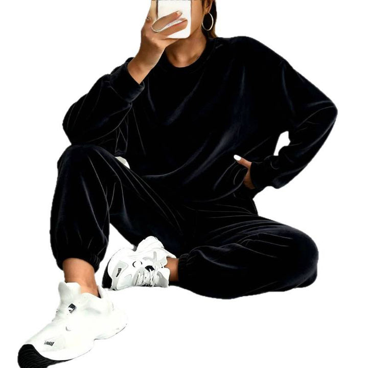Damen Kuscheliges Velours-Lounge-Set mit Oversize-Sweatshirt und Joggerhose Drune
