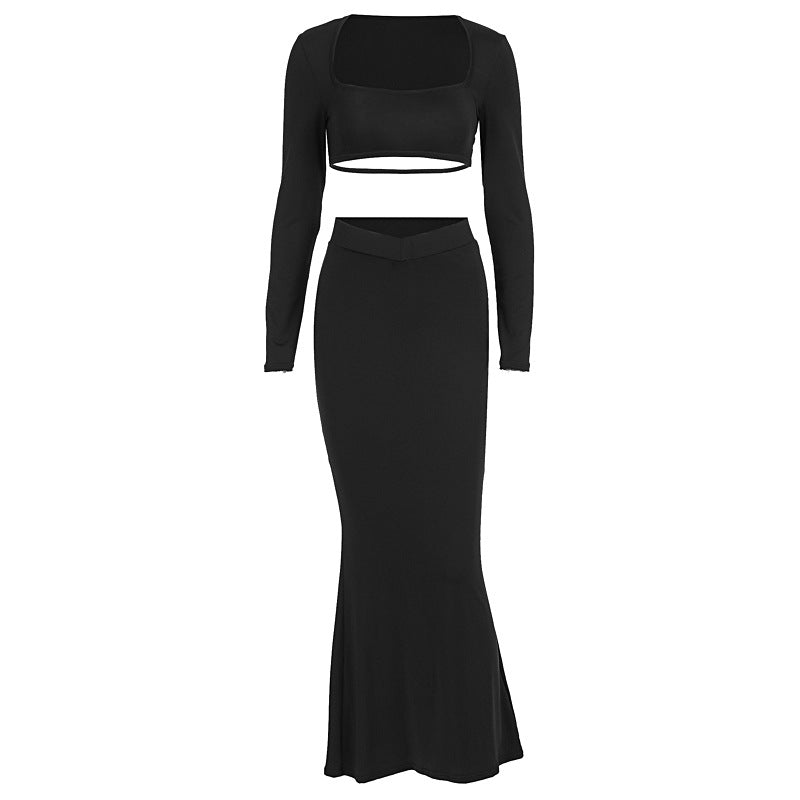 Damen Elegantes Set aus Crop-Top und Maxirock mit transparentem Detail Drune