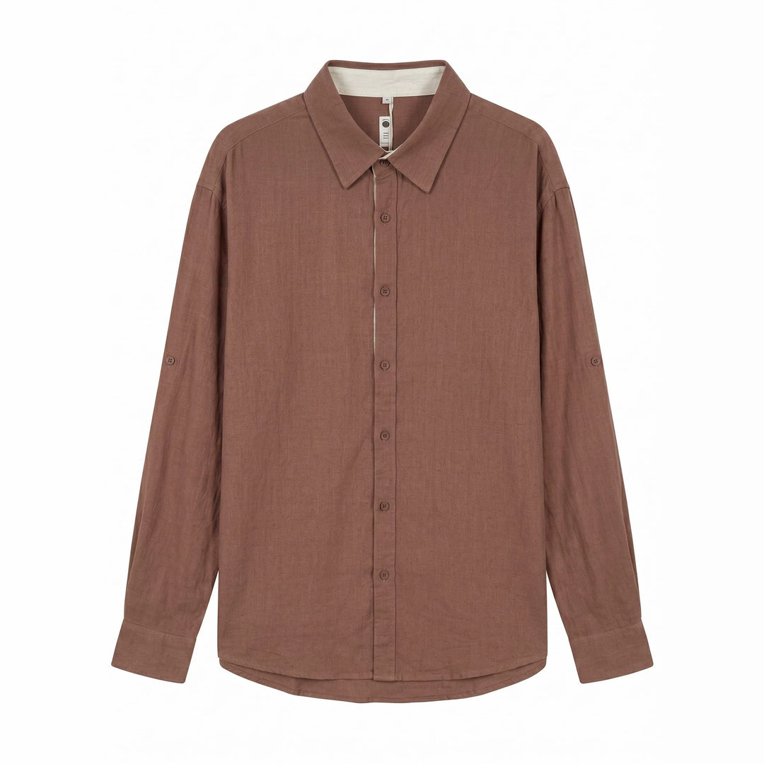 Unisex Leichtes Oversize‑Hemd in Leinenoptik mit Kentkragen und Ärmelsteg Drune