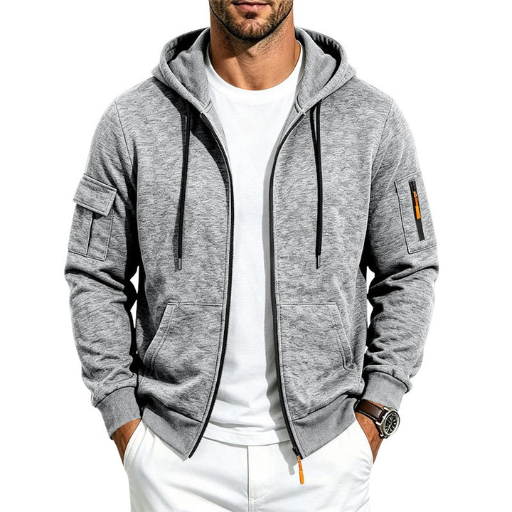 Herren Kapuzen-Sweatjacke mit Reißverschluss und Ärmel-Tasche Drune