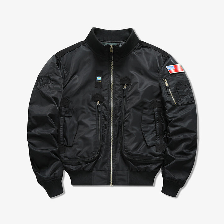 Men's  tactical flight bomber jacket with multiple angled zip and flap pockets Drune