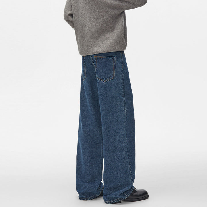 Herren Extraweite hochgeschnittene Denimhose mit ultralangem Saum und geradem Bein Drune