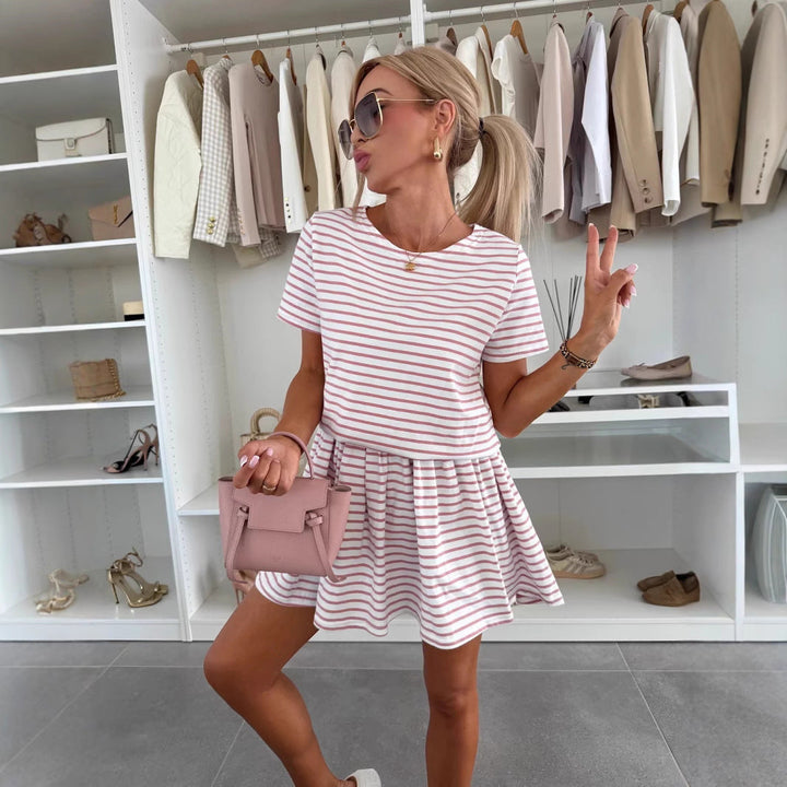 Damen lässiges Streifen-Jerseykleid mit fließendem Saum
