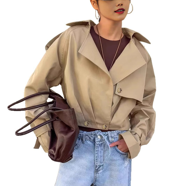 Damen Trendige Cropped Trenchjacke mit innovativen Ärmeln Drune