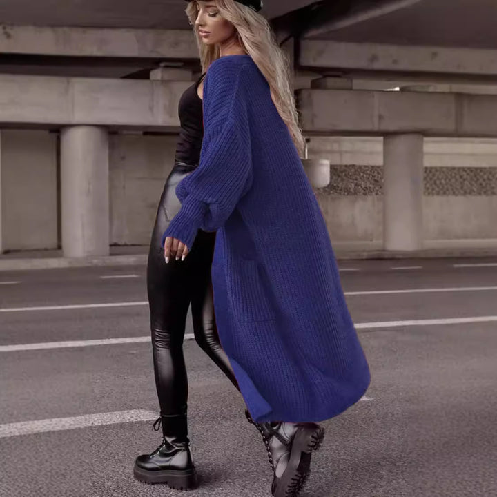 Damen Grobstrick Cardigan mit geripptem Design und großen Taschen Drune