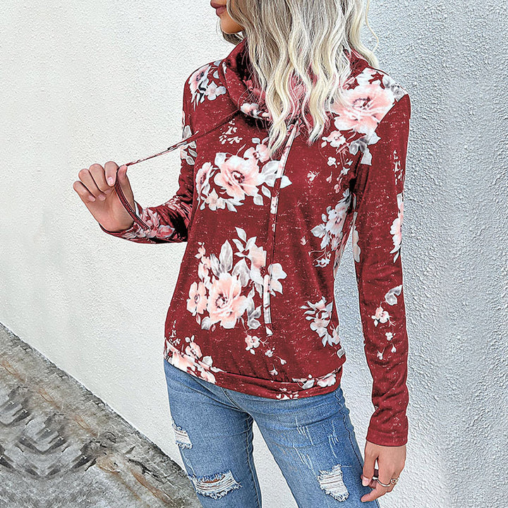 Damen Bluse mit floralem Design und modernem Hoody-Ausschnitt Drune