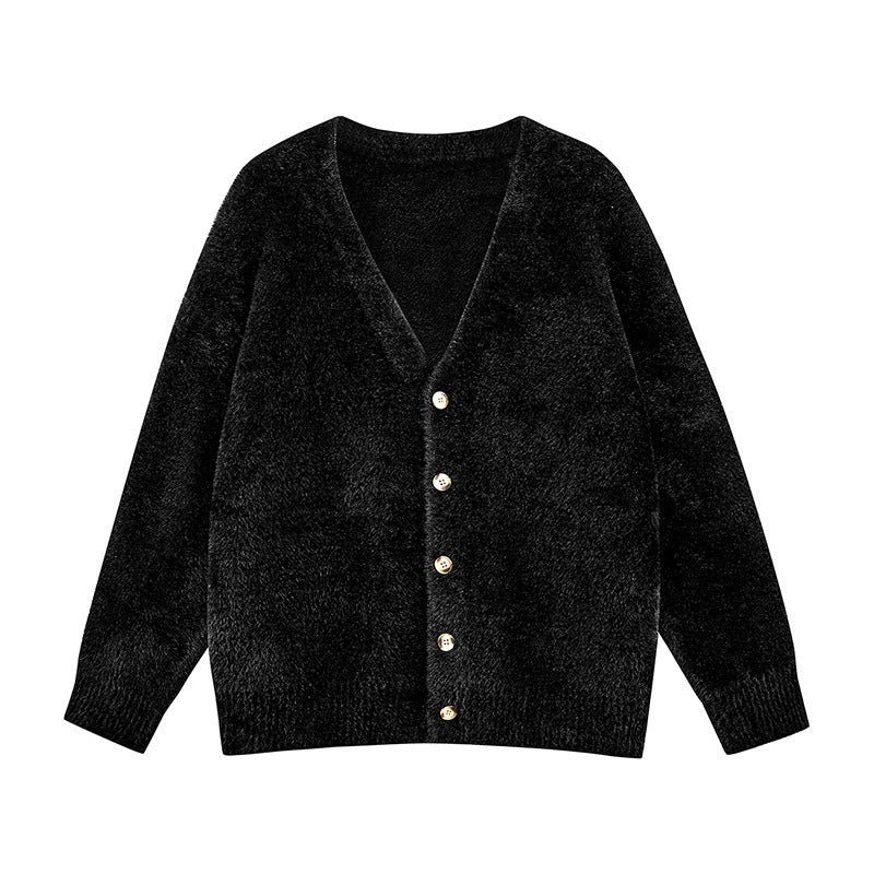 Damen Oversize Teddy-Strickcardigan mit V‑Ausschnitt und Holzknöpfen Drune
