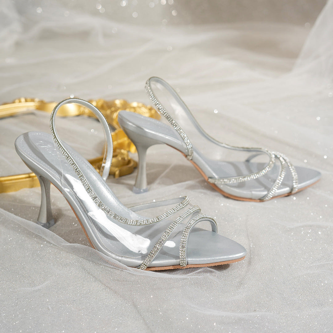 Damen elegante Slingback Sandalen mit strassverziertem Riemen Drune