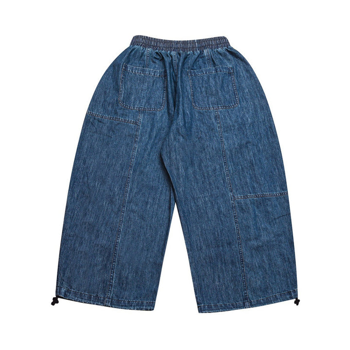 Damen Weite Cropped-Jeanshose im Balloon-Cut mit elastischem Tunnelzugbund und verstellbaren Saumkordeln Drune