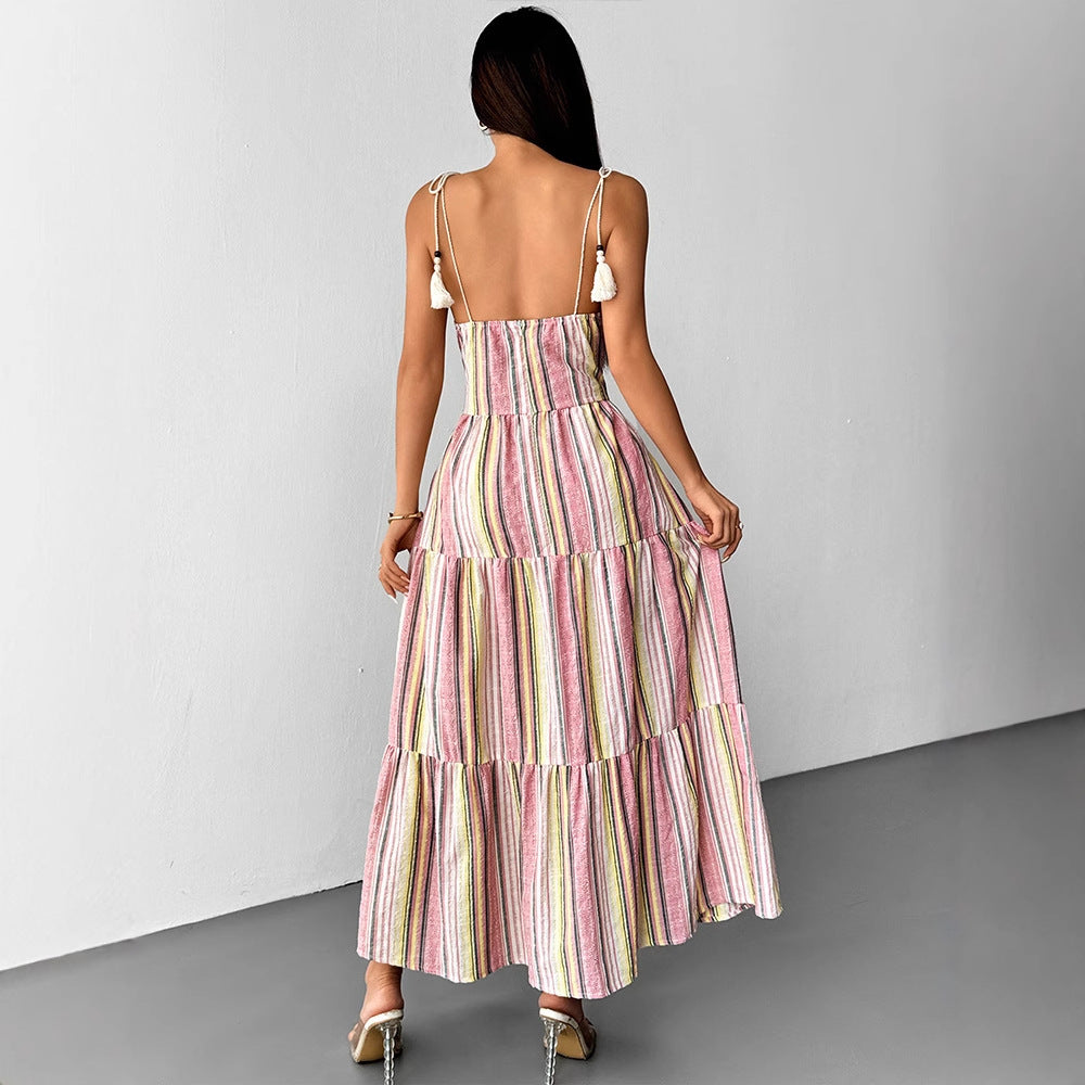 Damen Maxikleid mit maritimem Streifenmuster und raffinierten Trägerdetails Drune