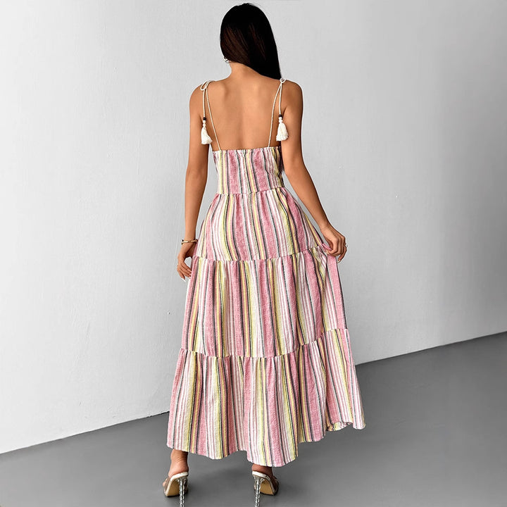 Damen Maxikleid mit maritimem Streifenmuster und raffinierten Trägerdetails Drune