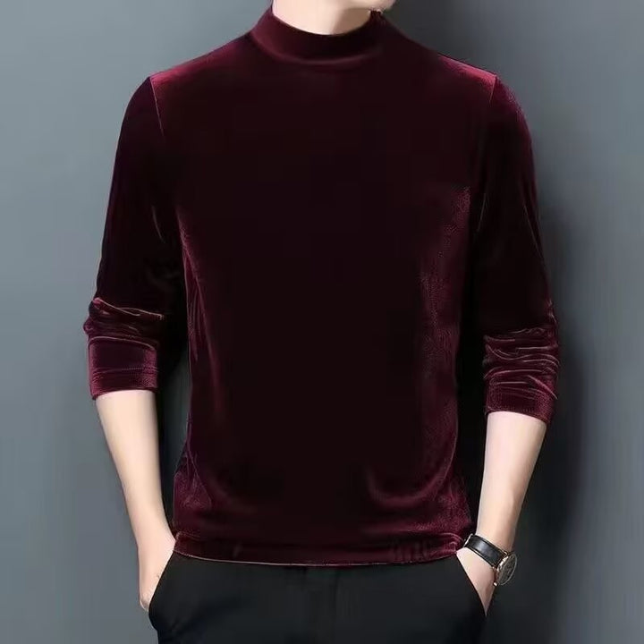 Herren Feiner Samt-Halbrollkragenpullover Slim-Fit Drune