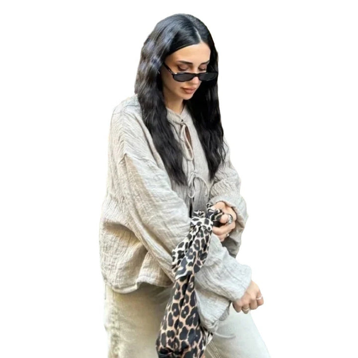 Damen leicht gefütterte Knitjacke mit Kordelzug und weiten Ärmeln Drune