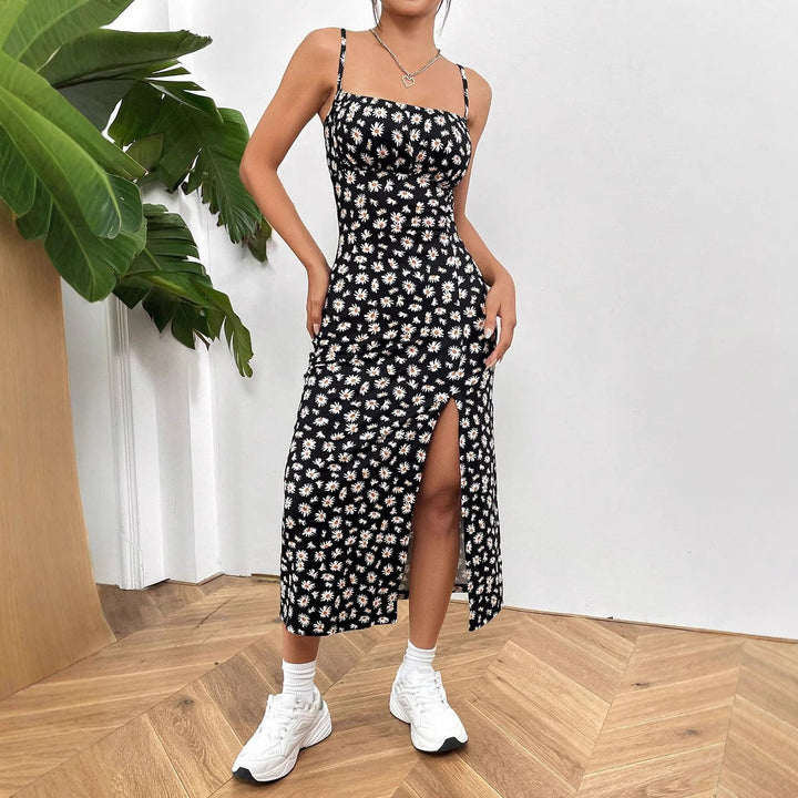 Damen Midikleid mit einzigartigem Blumenmuster und seitlichem Schlitz Drune
