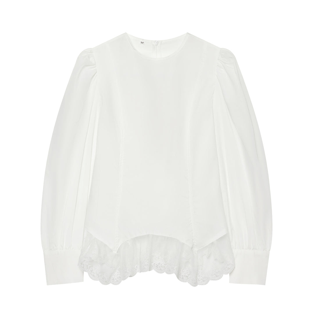 Damen Bluse mit Ballonärmeln und Spitzenbesatz Drune