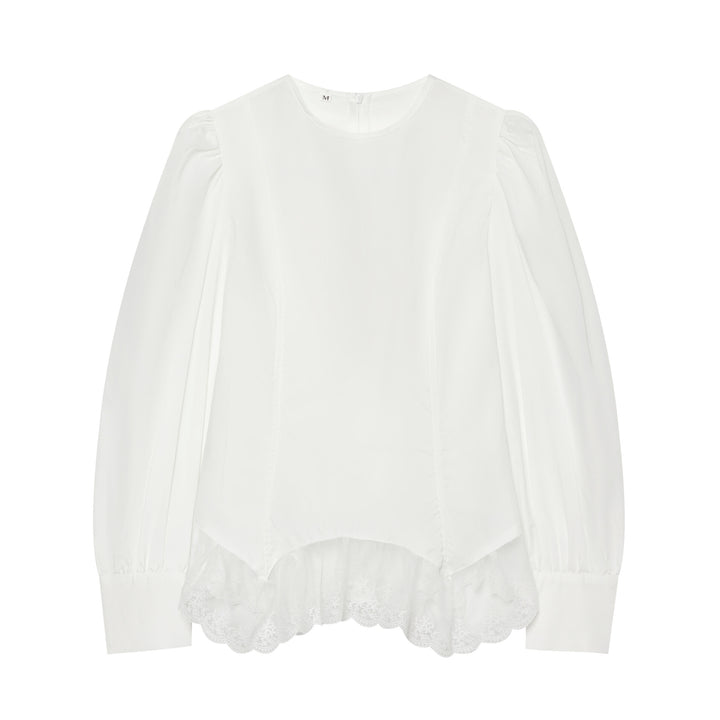 Damen Bluse mit Ballonärmeln und Spitzenbesatz Drune
