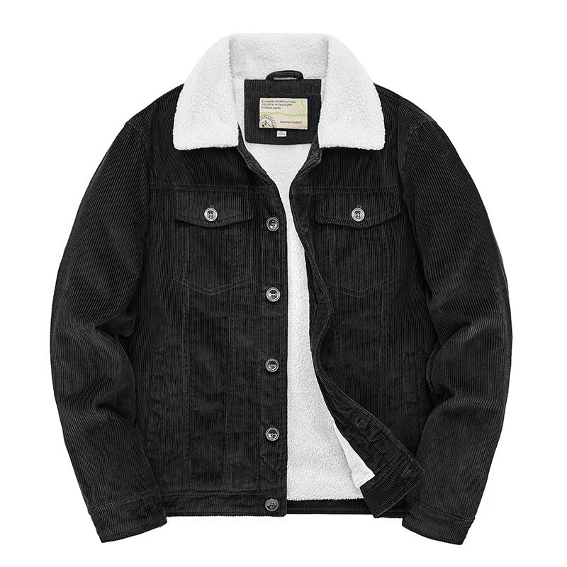 Herren Feincord-Truckerjacke mit komplettem Teddyfleecefutter und Hemdkragen Drune