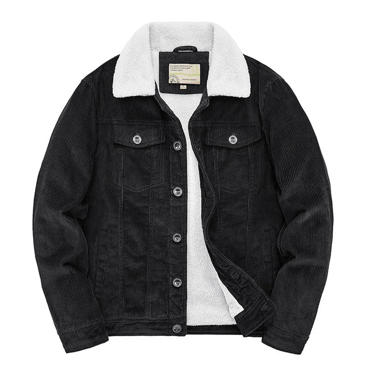 Herren Feincord-Truckerjacke mit komplettem Teddyfleecefutter und Hemdkragen Drune