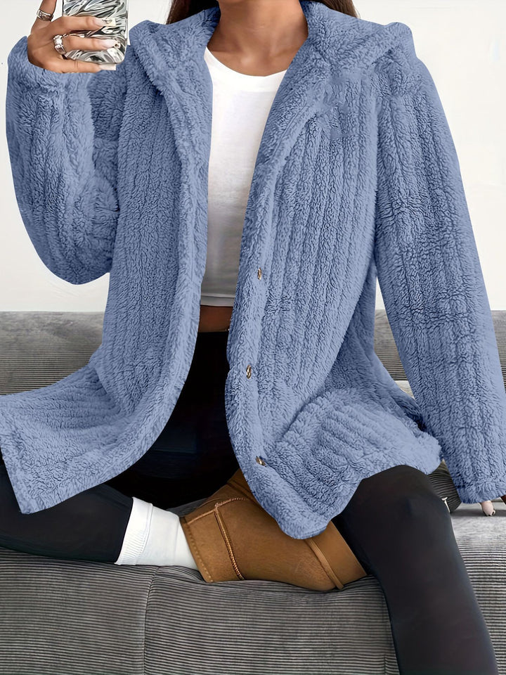 Damen Kuschelige Kapuzenjacke mit Knopfdetails Drune