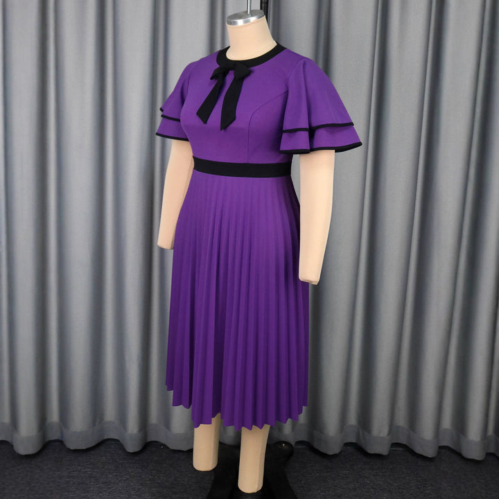 Damen plissiertes Midikleid mit eleganten Rüschendetails Drune