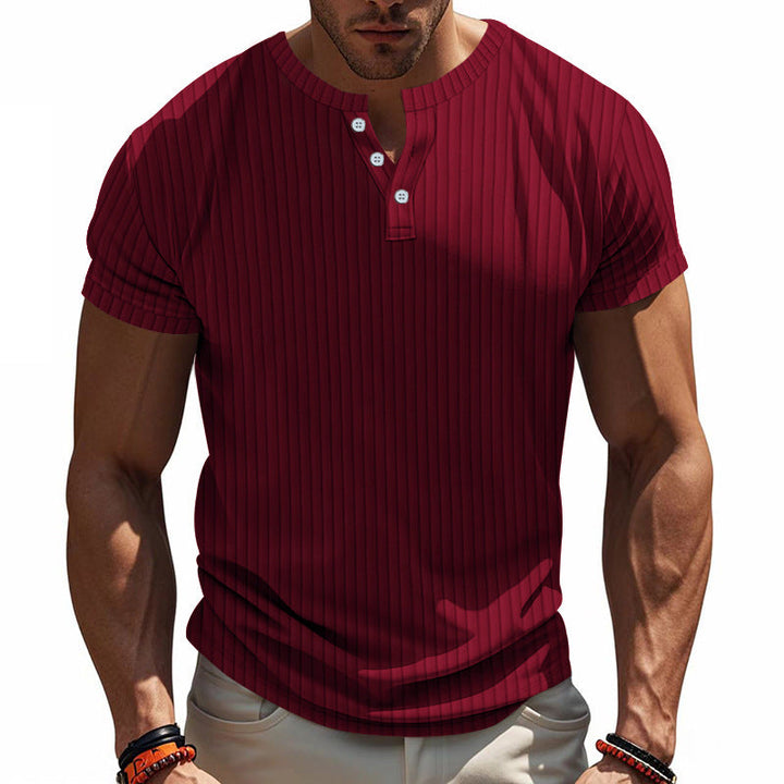 Herren Kurzarm Henley-Shirt mit Streifenmuster und praktischen Knöpfen Drune