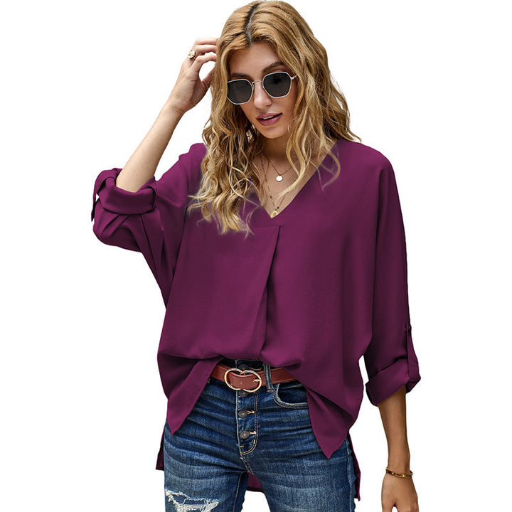 Damen lässige Bluse mit V-Ausschnitt Drune