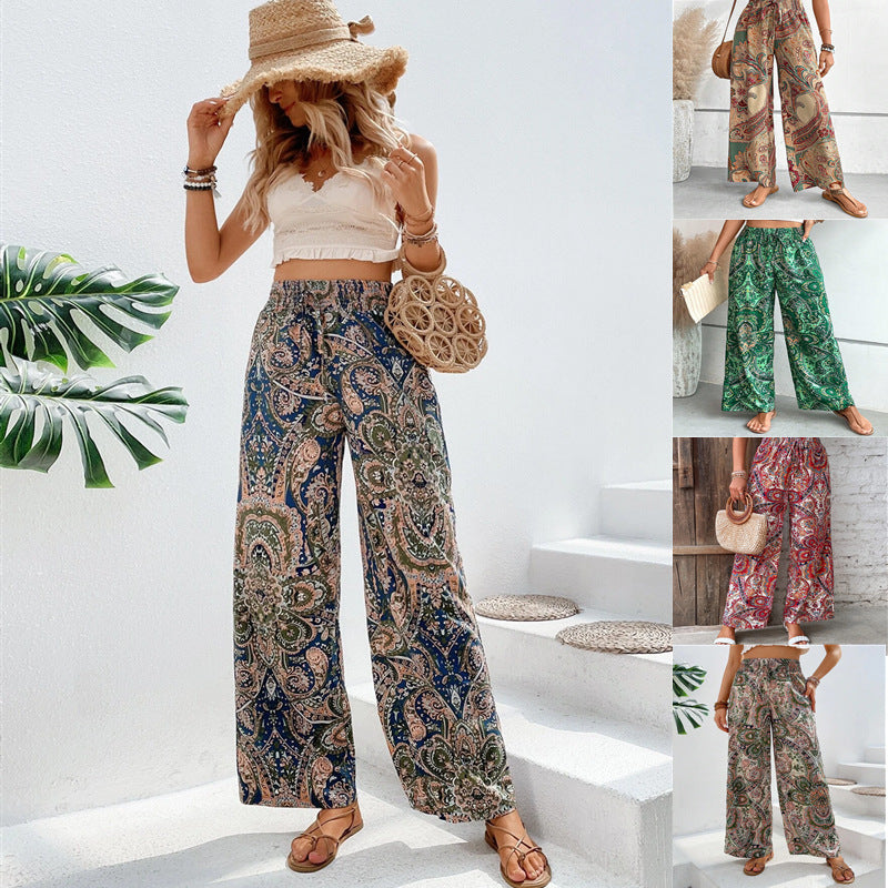 Damen Palazzo-Hose mit elastischem Bund und nostalgischem Paisleymuster Drune