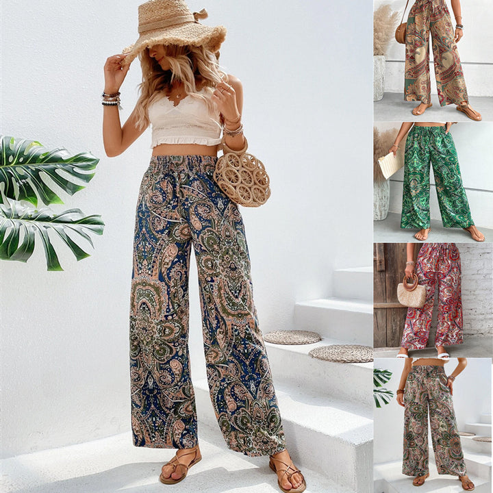 Damen Palazzo-Hose mit elastischem Bund und nostalgischem Paisleymuster Drune