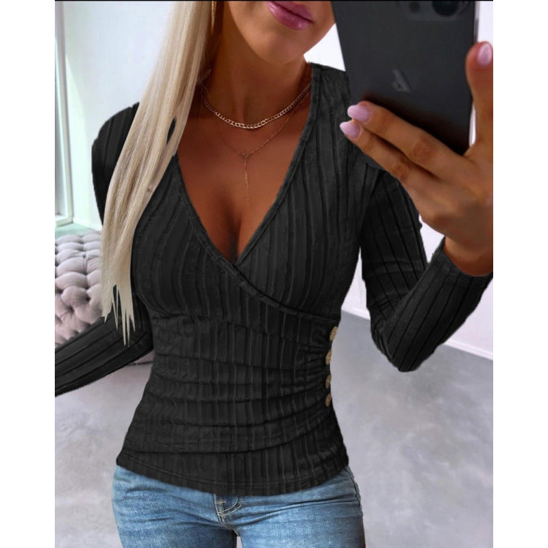Damen Wickeloberteil mit strukturiertem Stoff und modischen Knopfdetails Drune