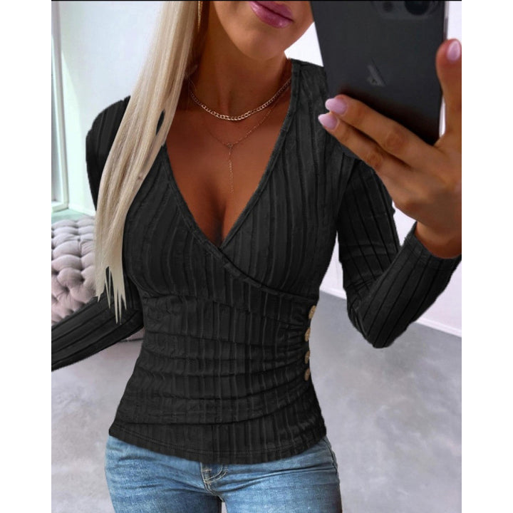 Damen Wickeloberteil mit strukturiertem Stoff und modischen Knopfdetails Drune