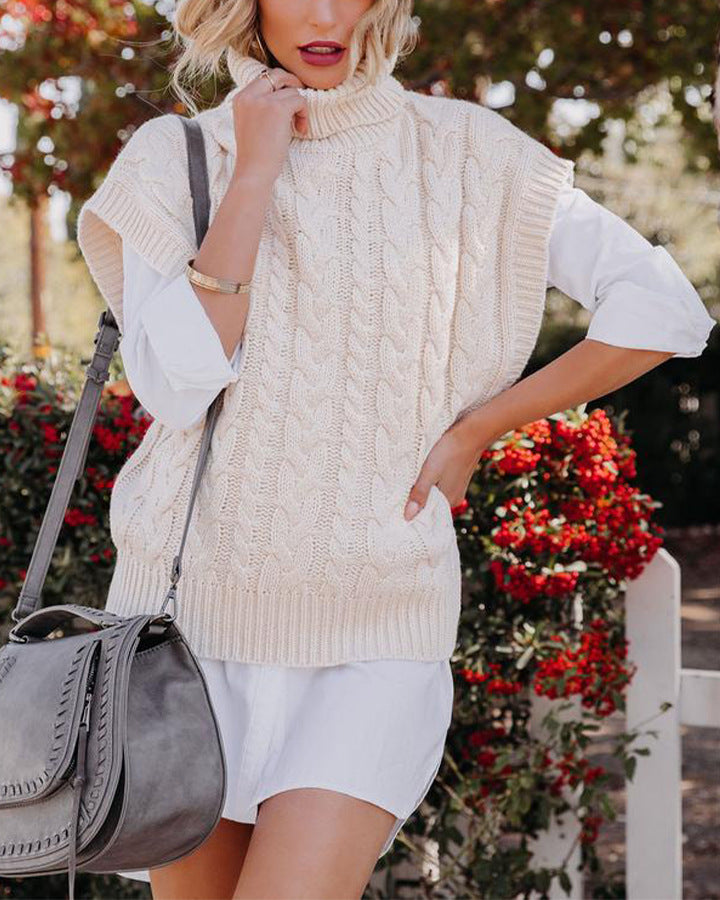 Damen elegante Strickweste mit Stehkragen und Zopfmuster Drune