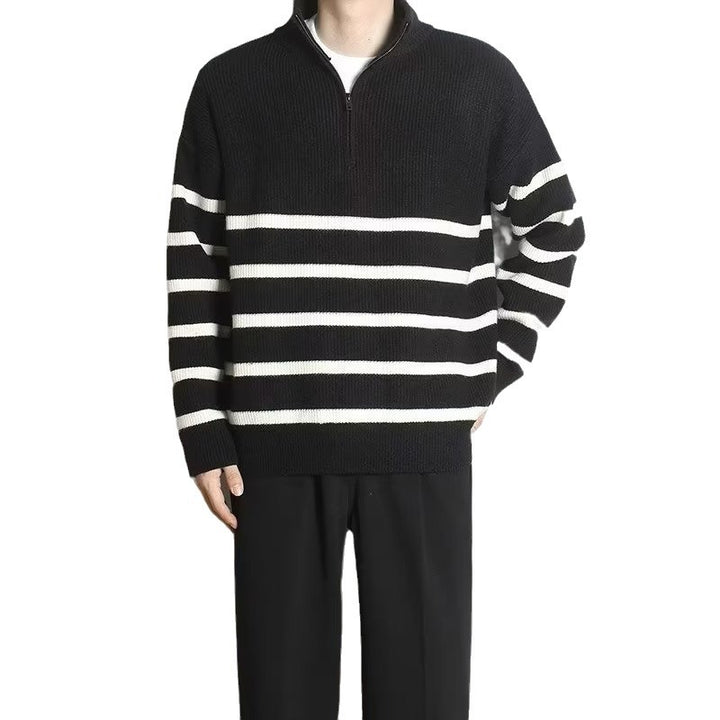 Herren Grobstrickpullover mit Zipper und Streifen Drune