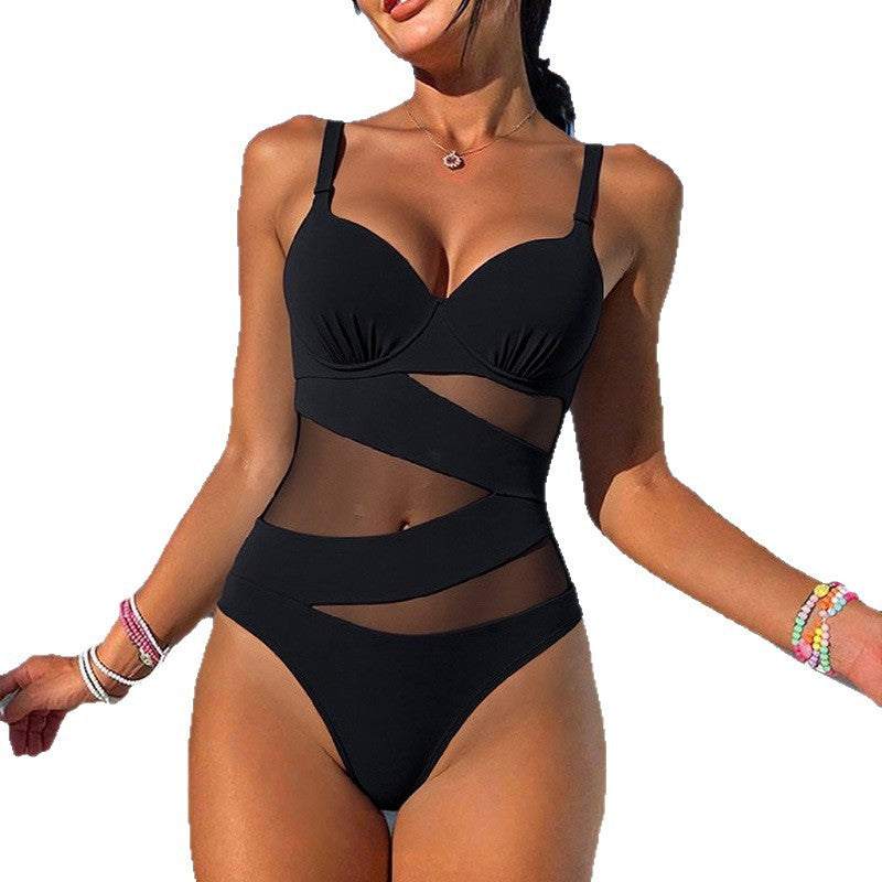 Damen Einteiler Badeanzug mit raffiniertem Transparent-Design Drune