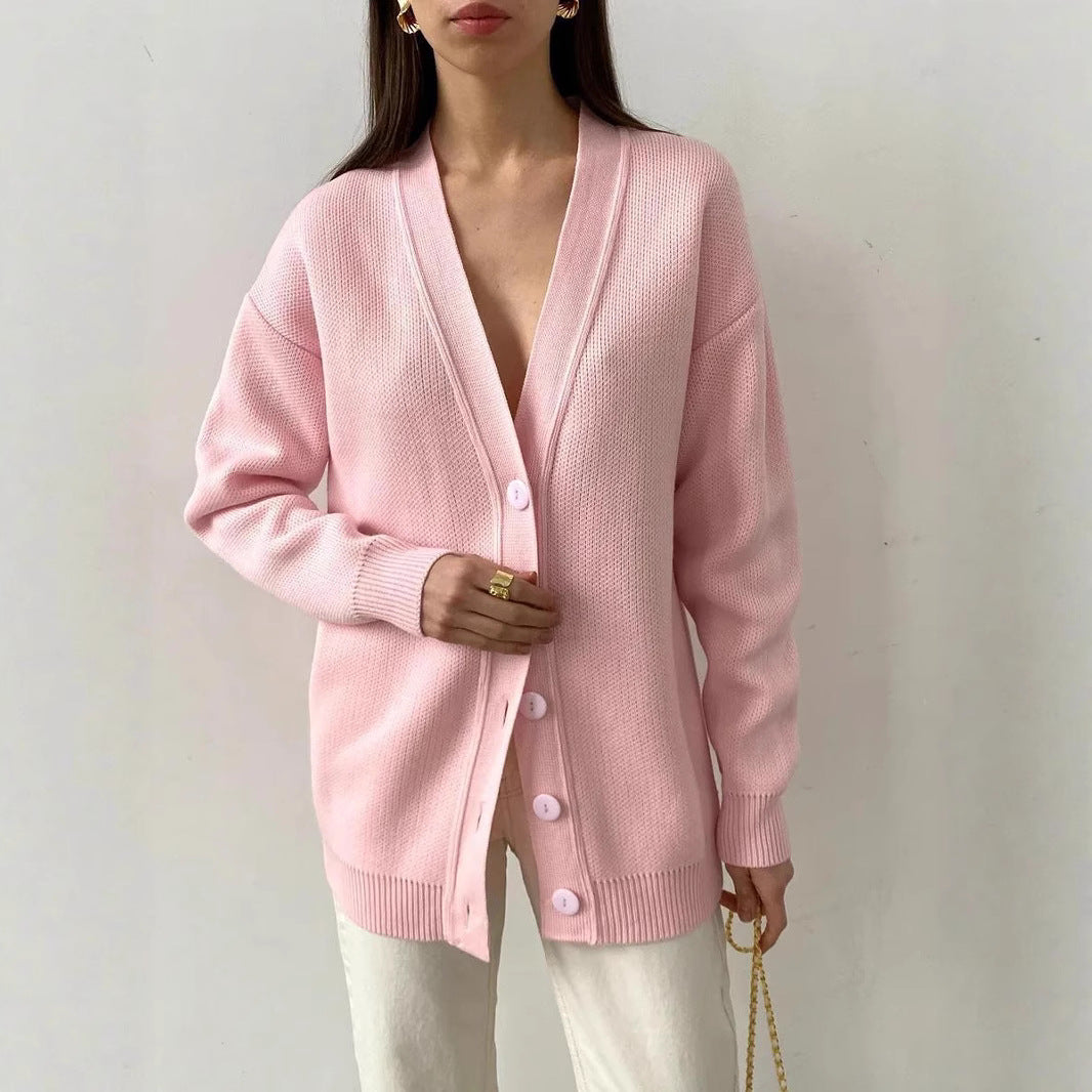 Damen modischer Strickcardigan mit V-Ausschnitt und Knopfdetails Drune